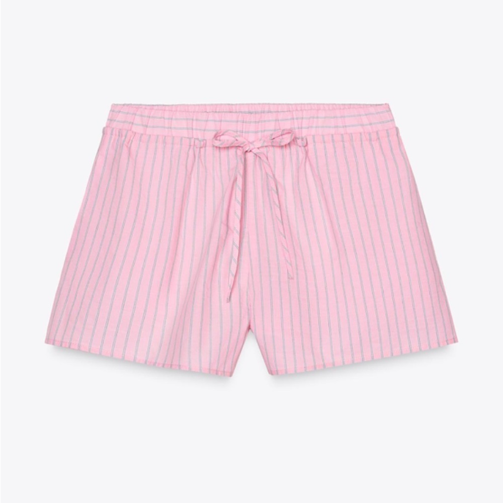 4/$20 Zara NWT Pink Striped poplin Women's Shorts with Drawstrings- size S - Picture 3 of 8